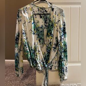 Lovestitch Floral Wrap Top - Green and Blue